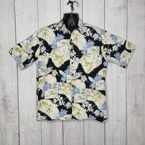 VTG Y2K Hilo Hattie Postcard Floral Print Aloha Button Up, sz Large
